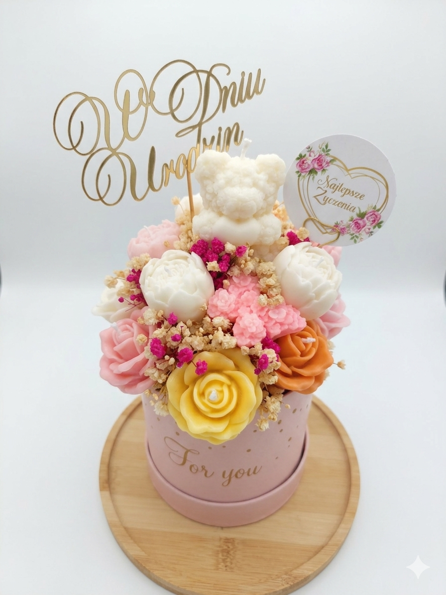🌹 Flower Box Róża z misiem – wyjątkowa świeca sojowa 🌹