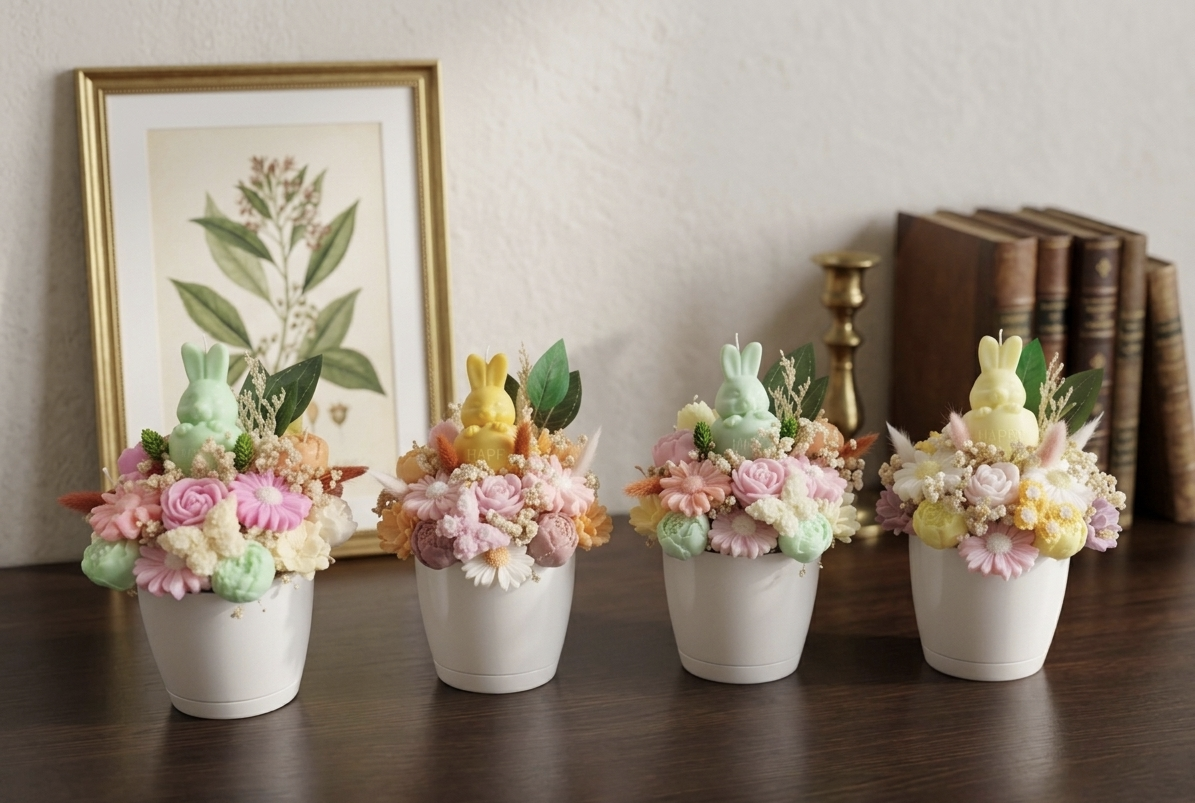 Wielkanocny Flower Box Sojowy – Ręcznie Robiony Bukiet Zapachowy z Królikiem 🐰🌸
