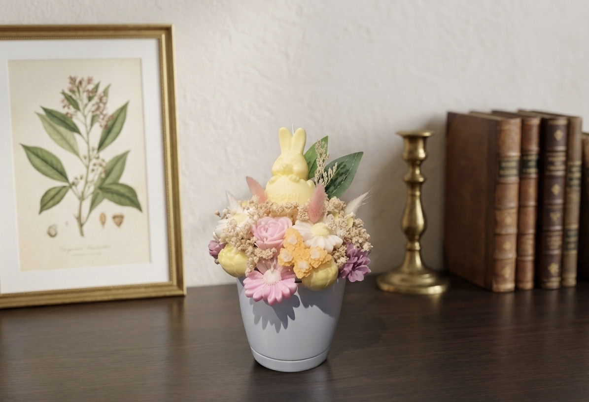 Wielkanocny Flower Box Sojowy – Ręcznie Robiony Bukiet Zapachowy z Królikiem 🐰🌸